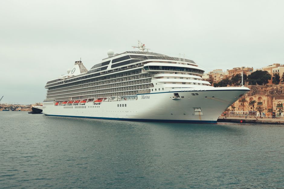 A luxurious cruise ship, MS Marina, moored in Valletta, Malta's scenic harbor.